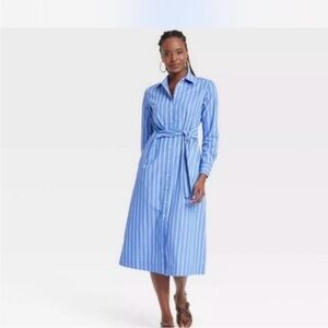 Universal Thread Blue and White Striped Long Sleeve Dress NWOT